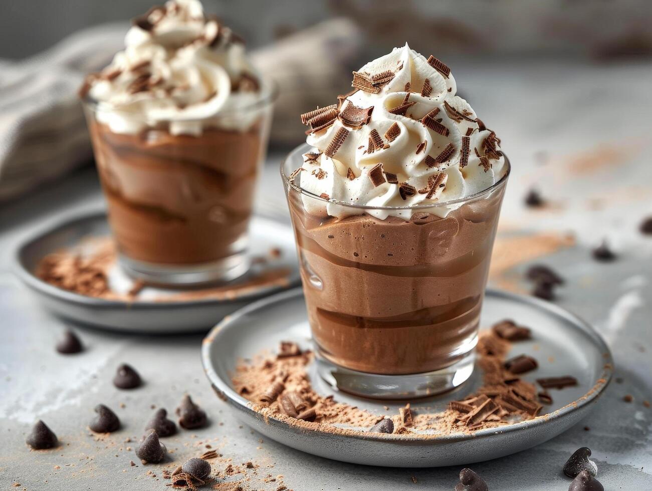 Delicious chocolate coffee drink with whipped cream and chocolate shavings photo