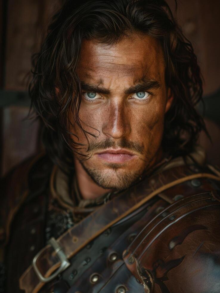 Intense gaze of a rugged warrior photo