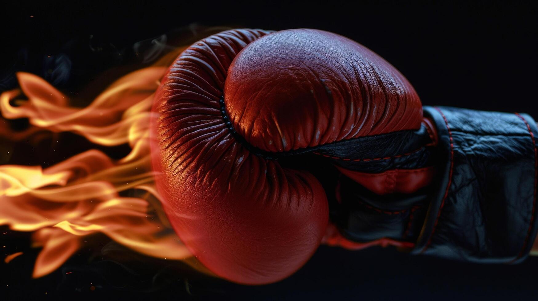 Close up of a red boxing glove with flames photo