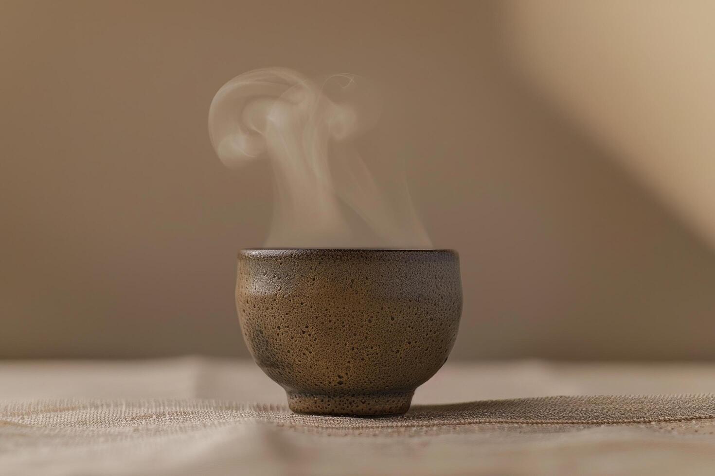 Steaming hot beverage in ceramic mug photo