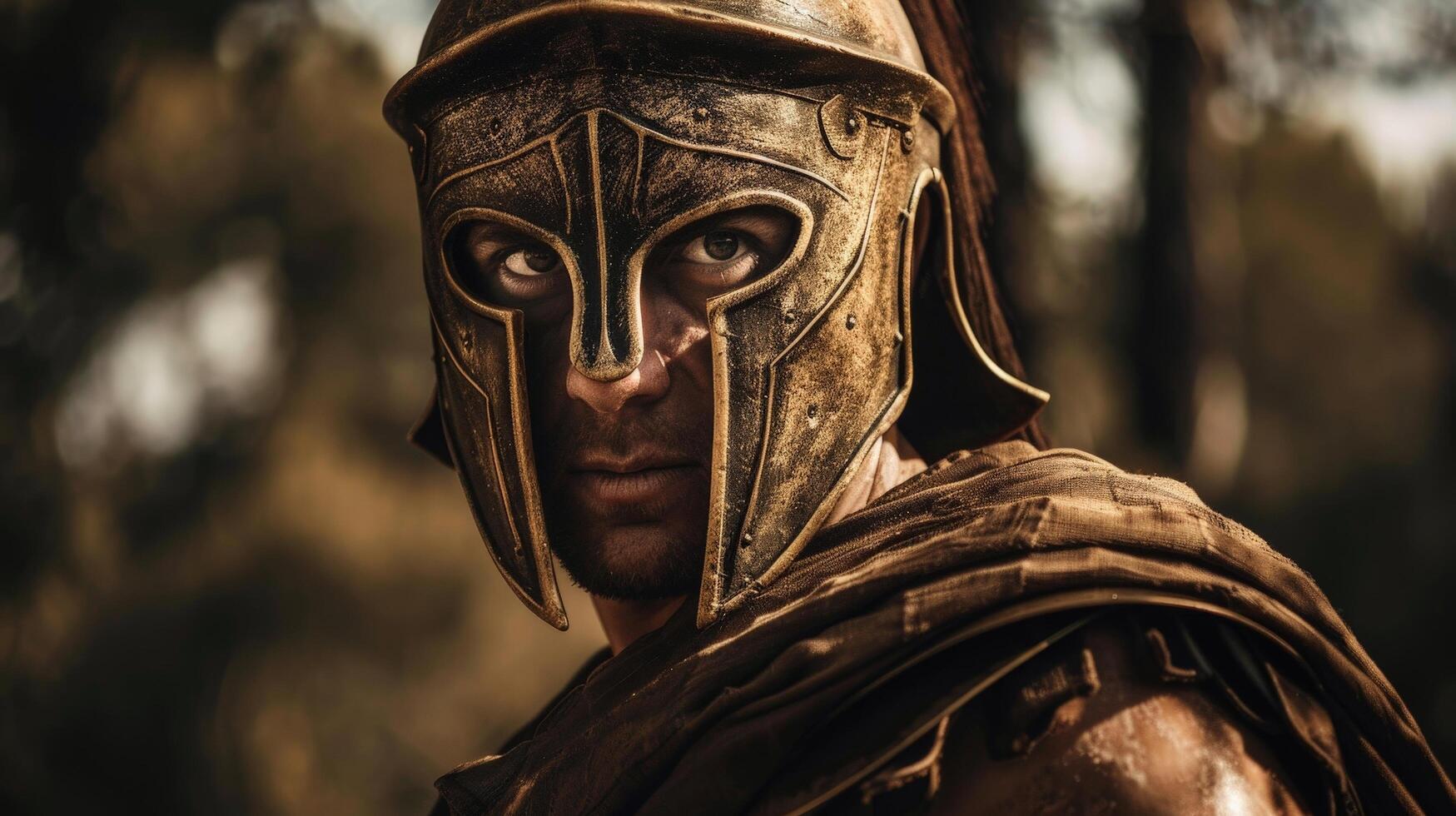 Mysterious warrior in ancient armor photo