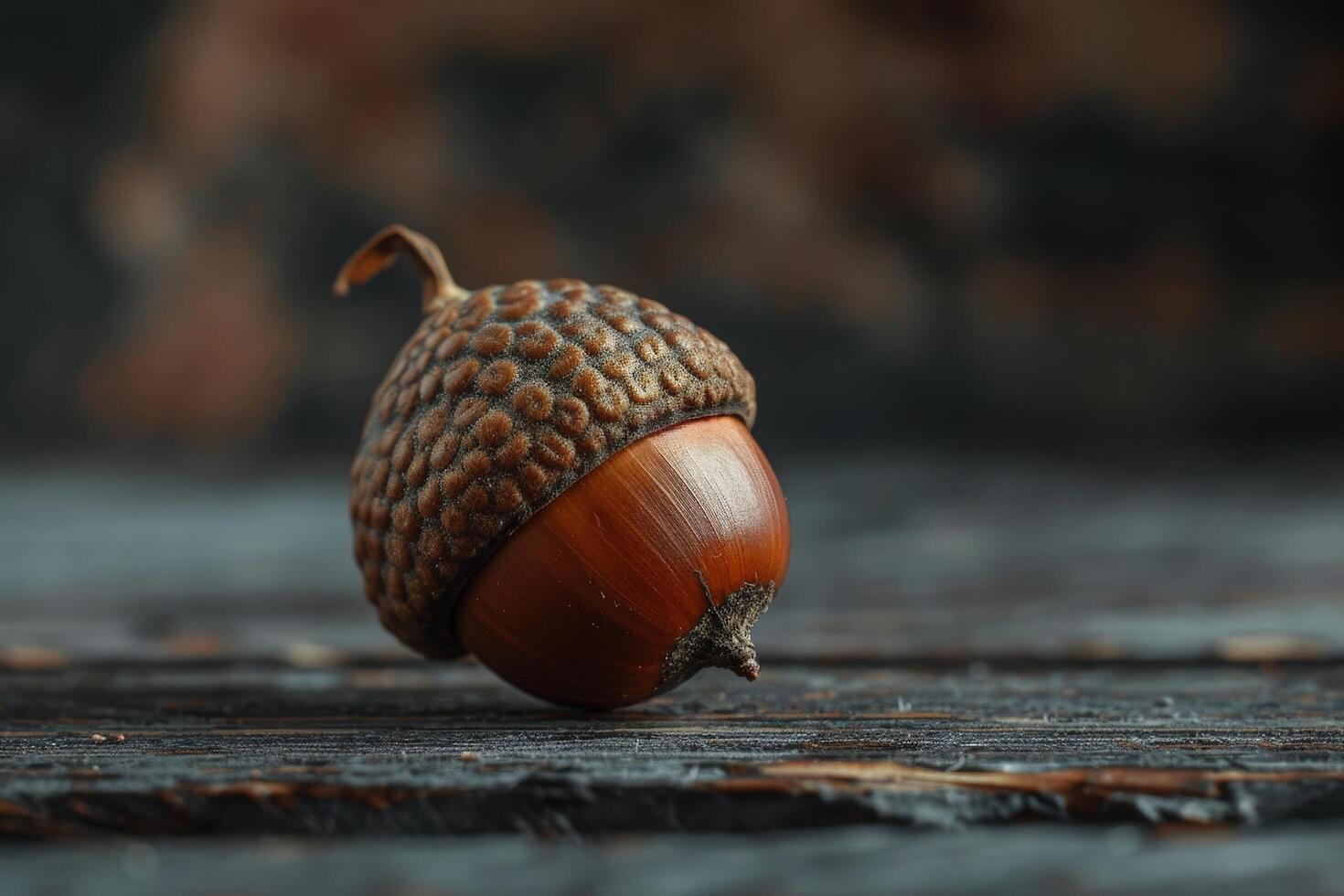 Close up of a textured acorn on a wooden surface photo