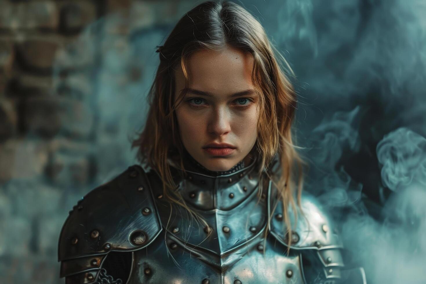 Mysterious woman in futuristic armor photo