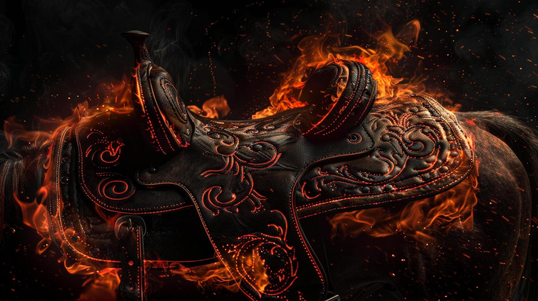 Fiery western saddle with intricate designs photo