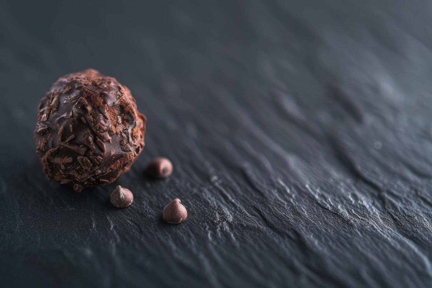 Closeup of a dark chocolate truffle on a wooden surface photo