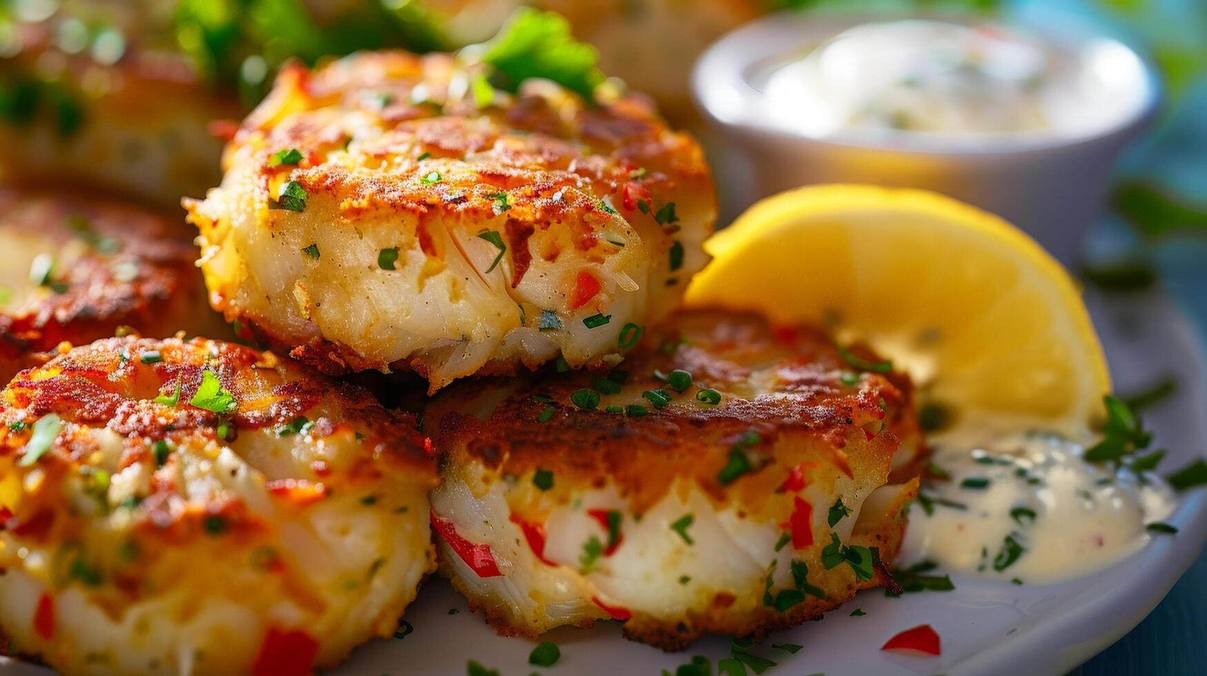 Delicious Spicy Seafood Cakes with Lemon photo
