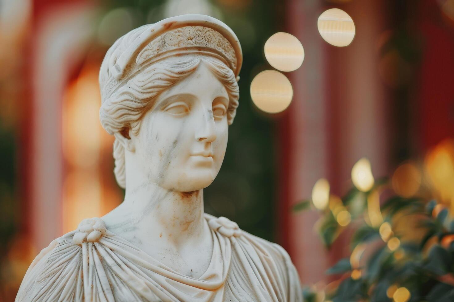Elegant marble statue with ornate headdress photo