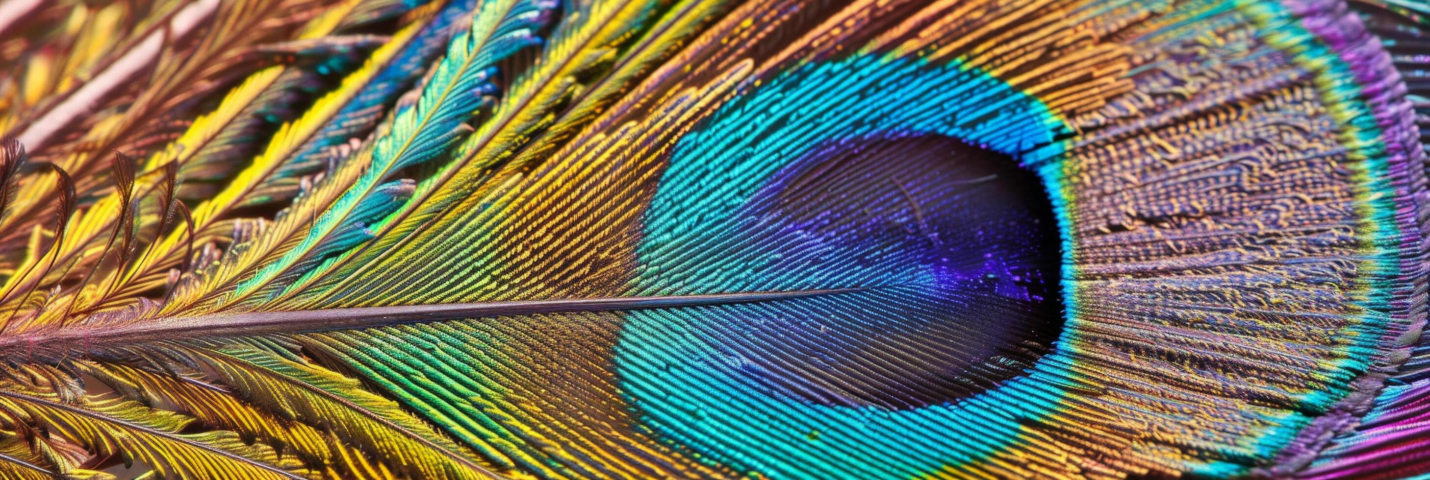 Vibrant peacock feather close up photo