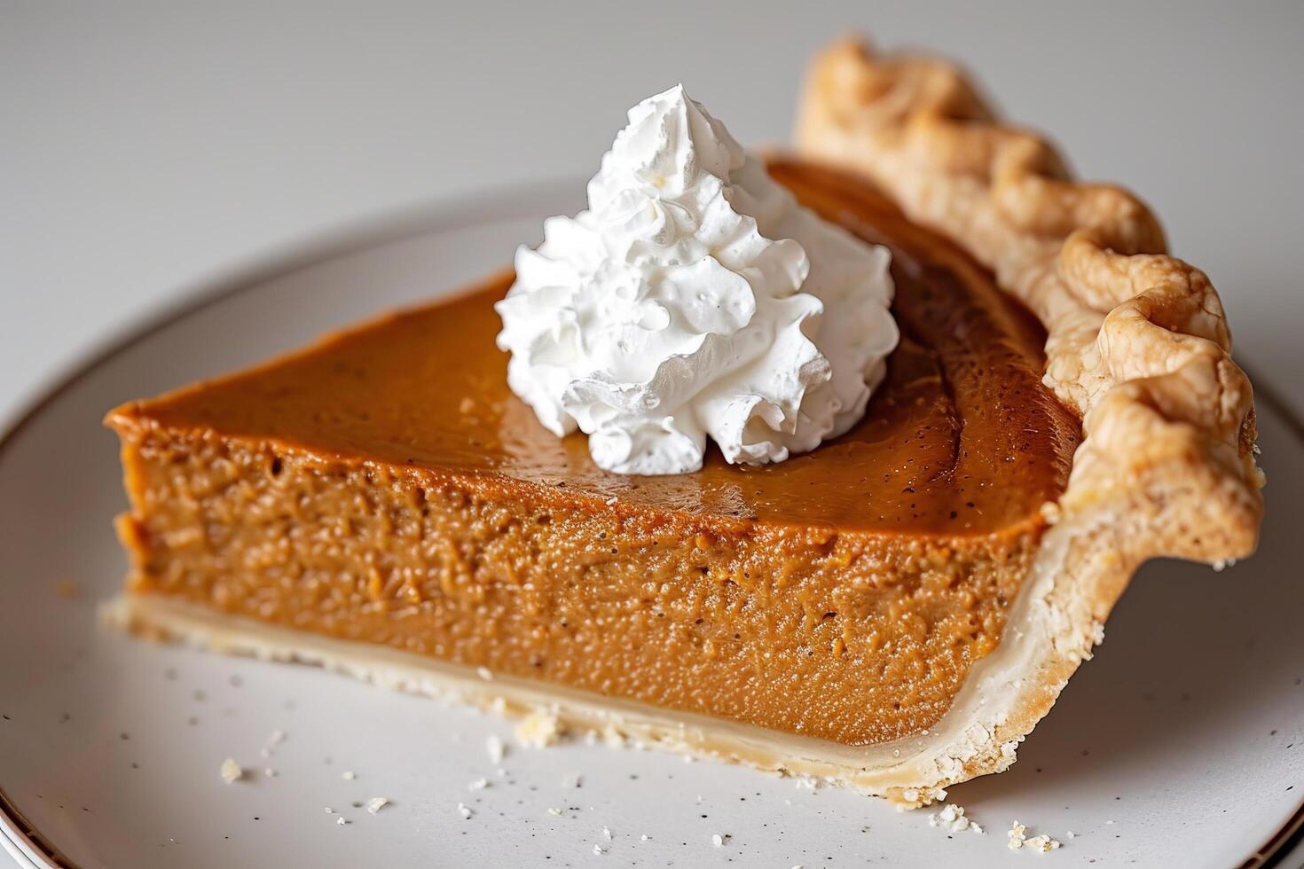 Delicious homemade pumpkin pie with whipped cream photo