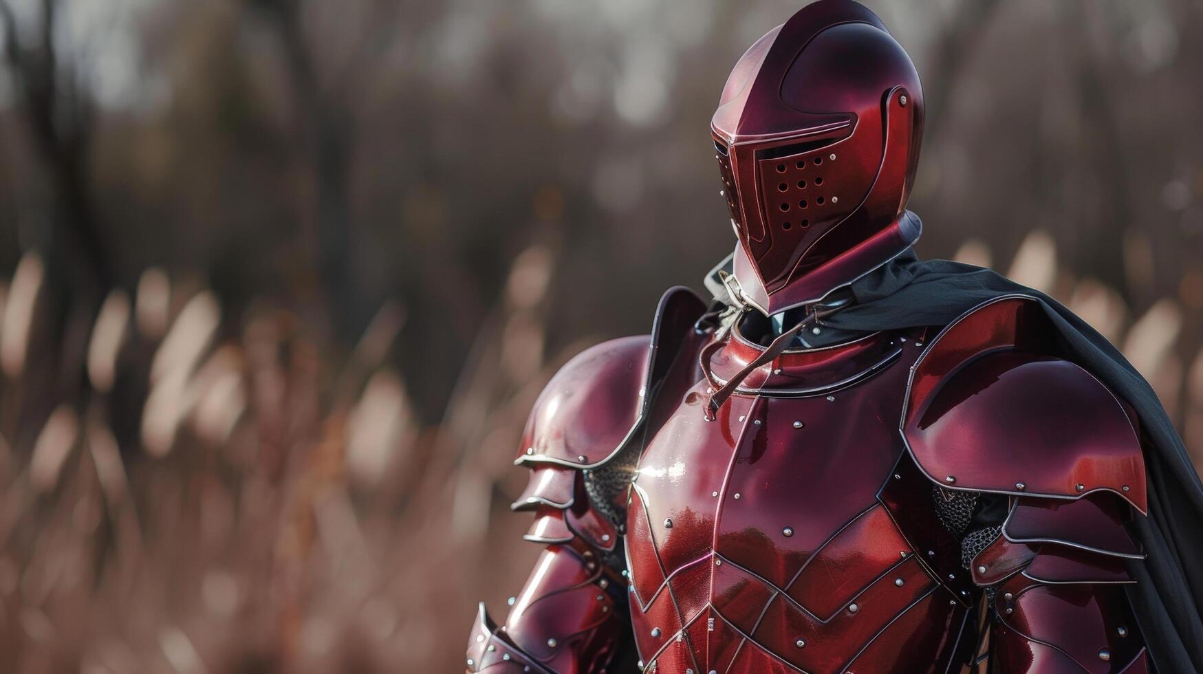 Futuristic armored warrior in a dark forest photo