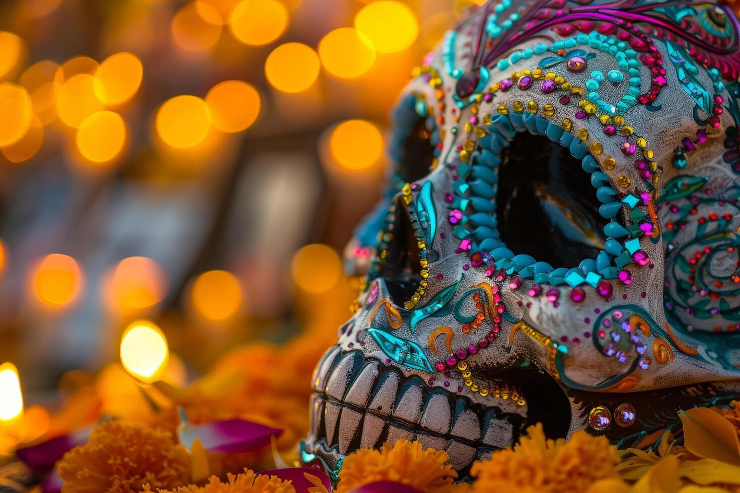 Vibrant Day of the Dead skull decoration photo