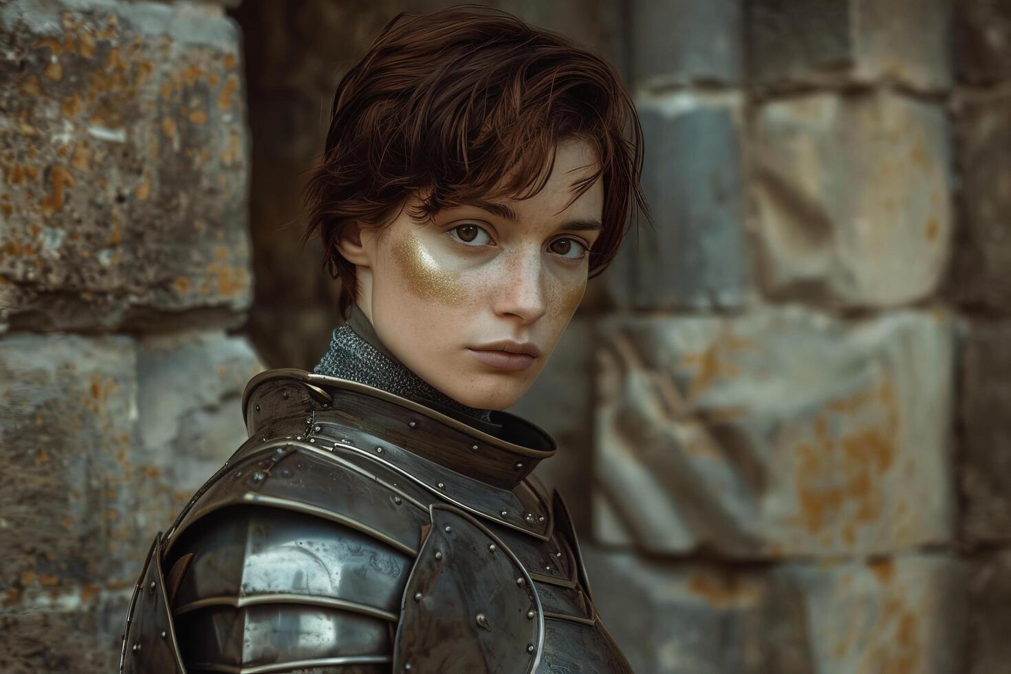 Mysterious warrior woman with intense gaze photo