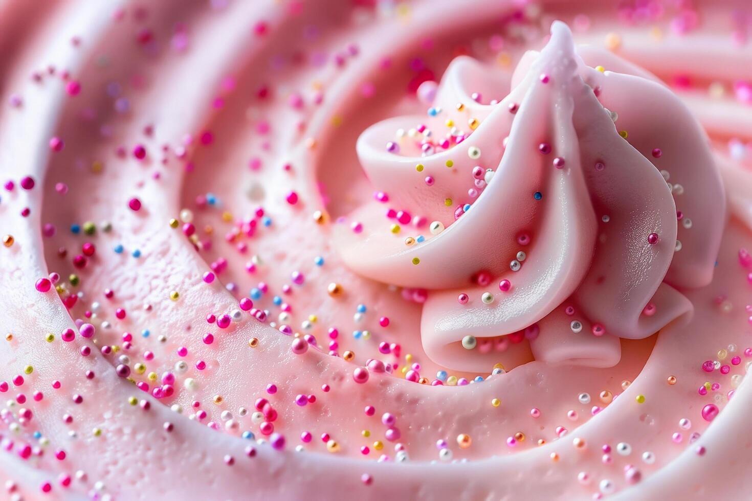 Delightful pink frosted cupcake with colorful sprinkles photo