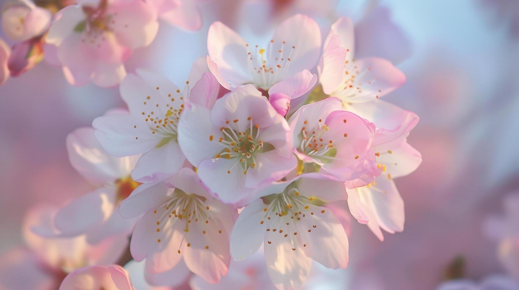Delicate pink cherry blossoms in bloom photo