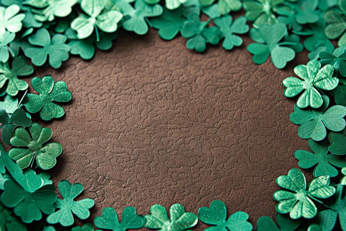 green shamrocks frame on brown background photo