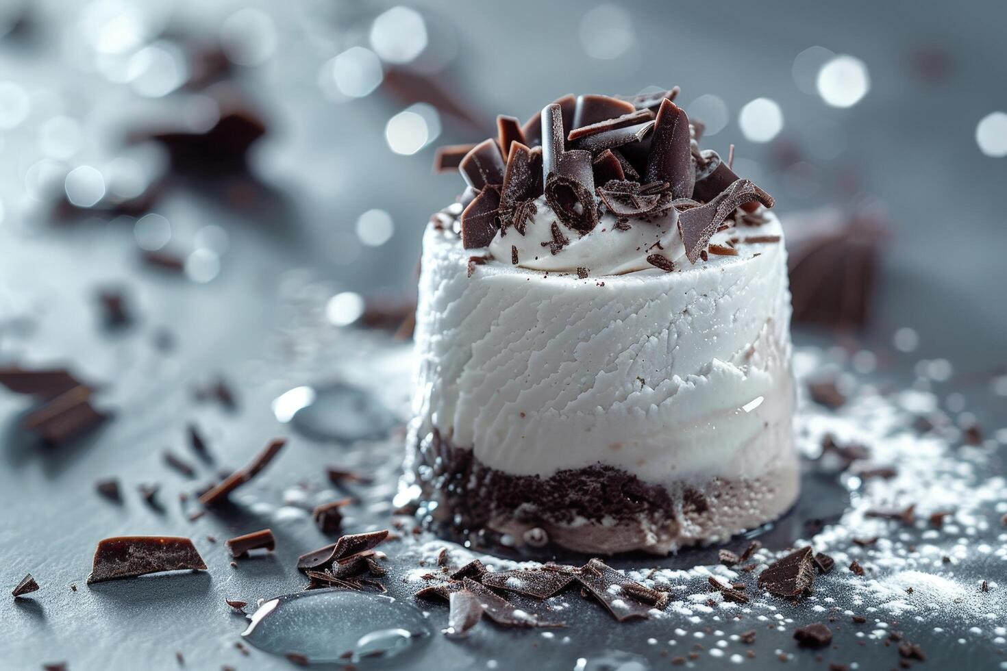 Decadent chocolate cake with whipped cream topping photo