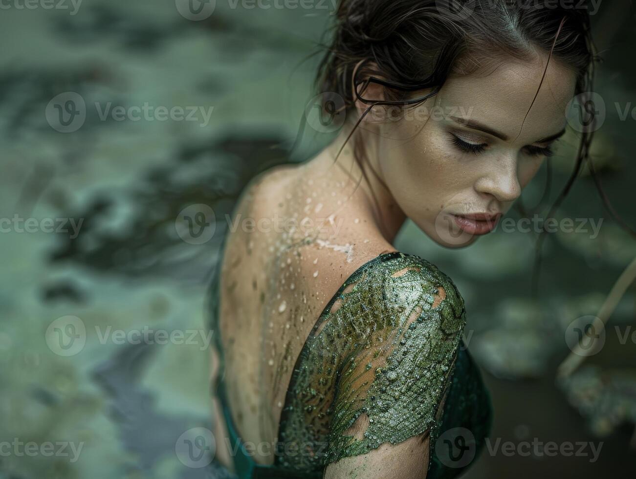Mysterious mermaid like figure in the water photo