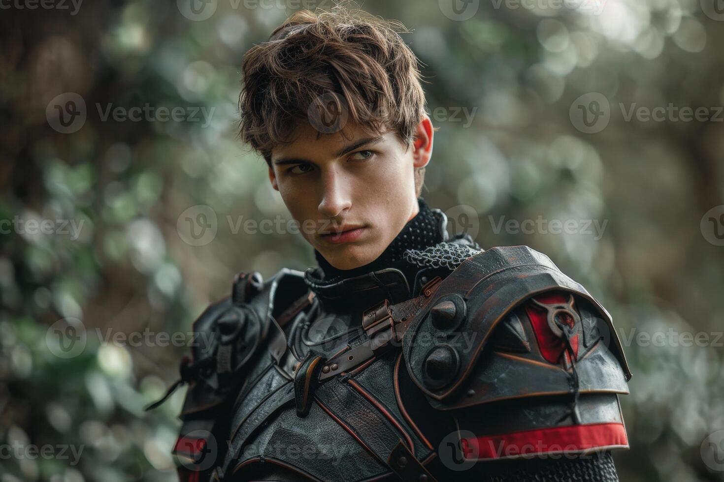 Futuristic warrior in dark armor photo