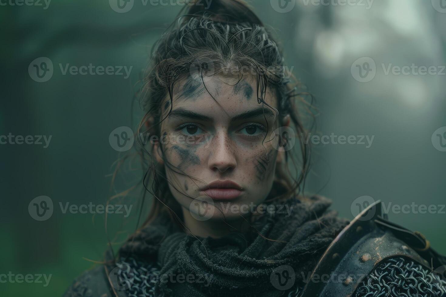 Fierce warrior woman with war paint photo