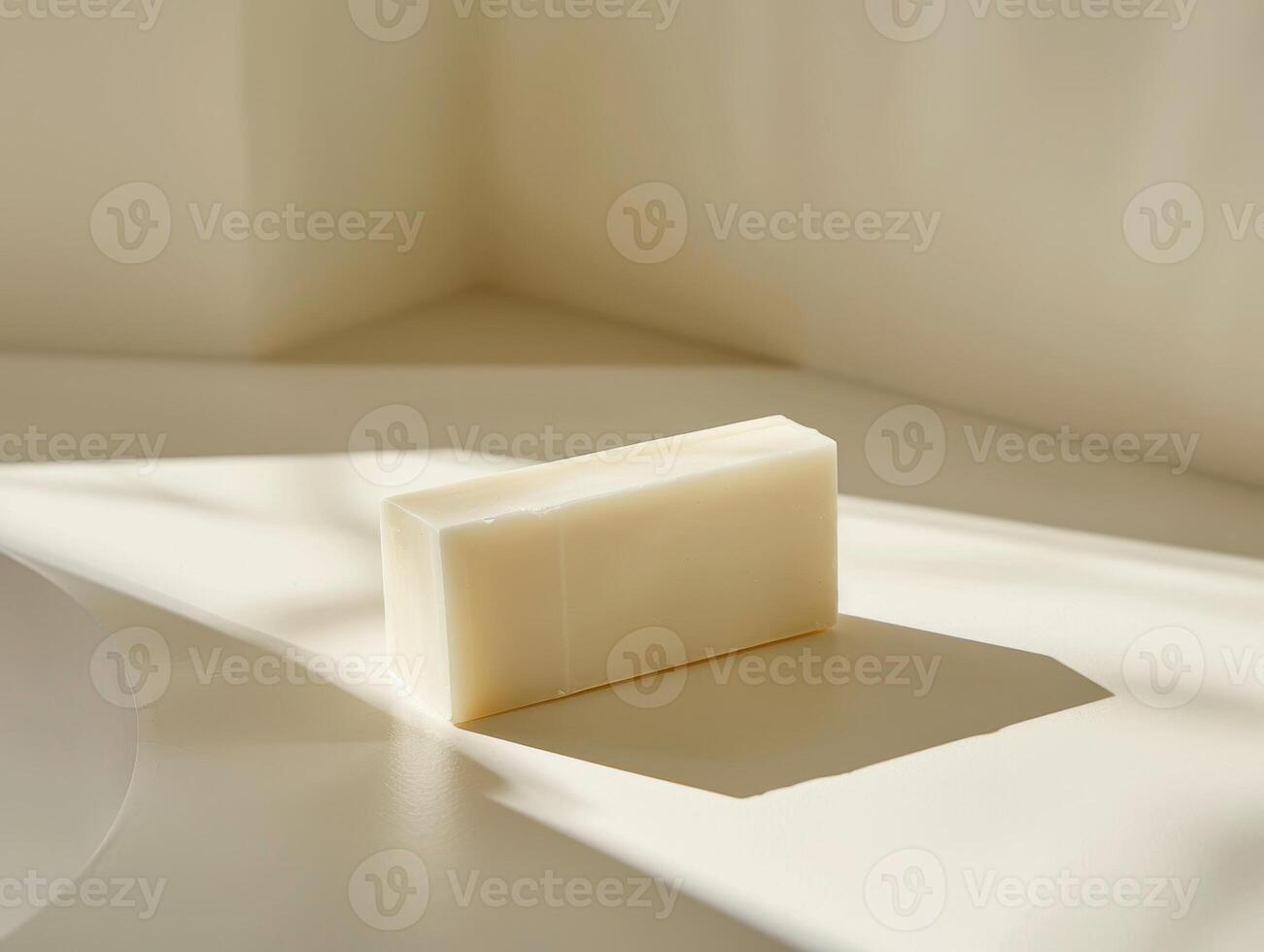 Bar of soap on white surface photo