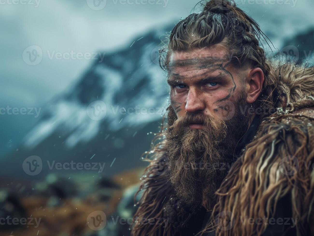 Rugged bearded man in the wilderness photo