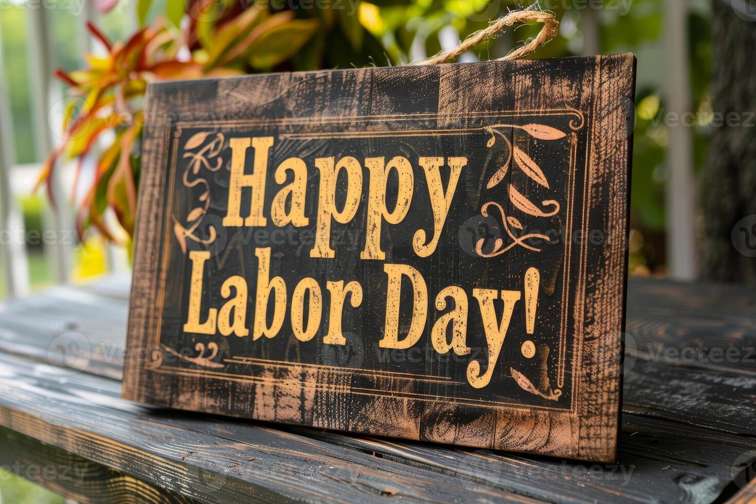 Happy labor day sign on wooden background photo