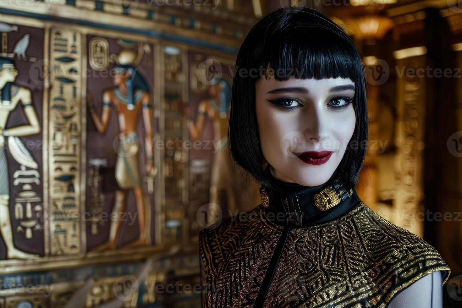 Mysterious woman in ancient egyptian style clothing photo