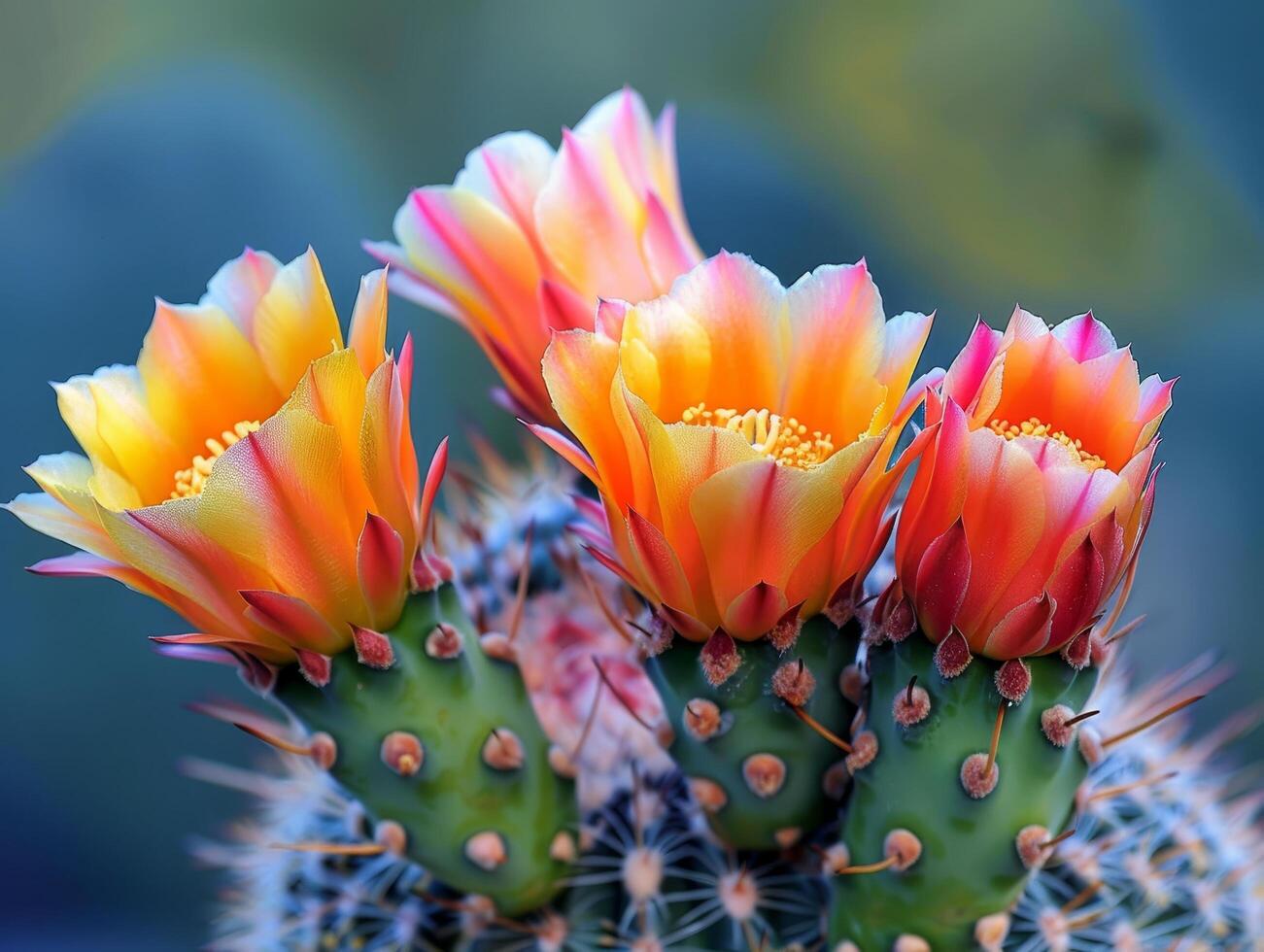 Vibrant cactus flowers in bloom photo