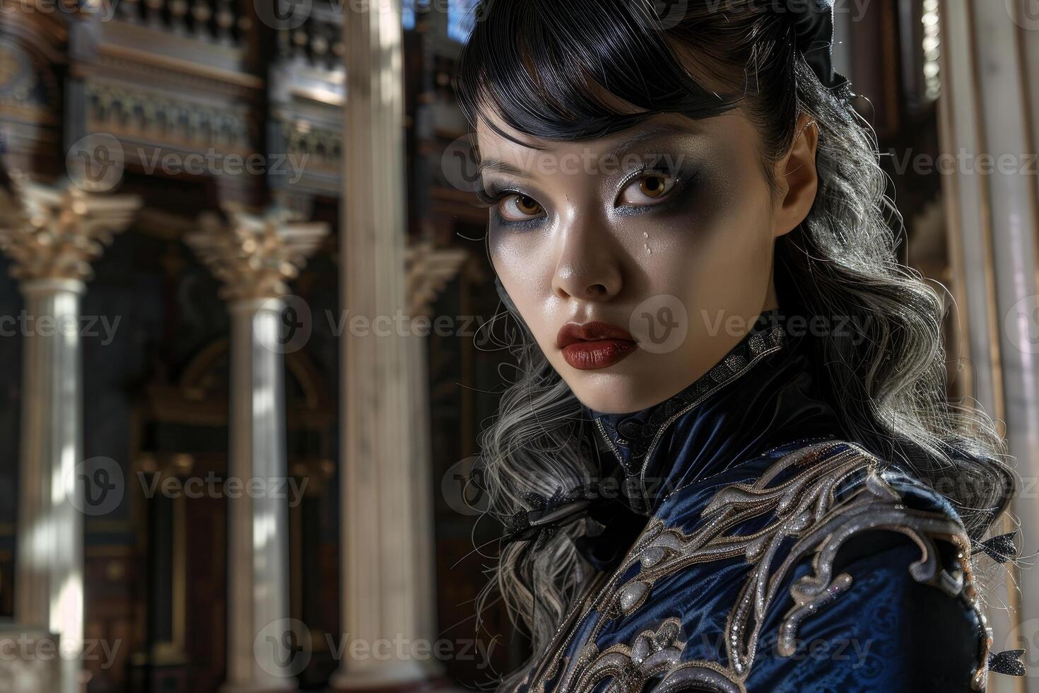 Dramatic portrait of an asian woman with tears in her eyes photo