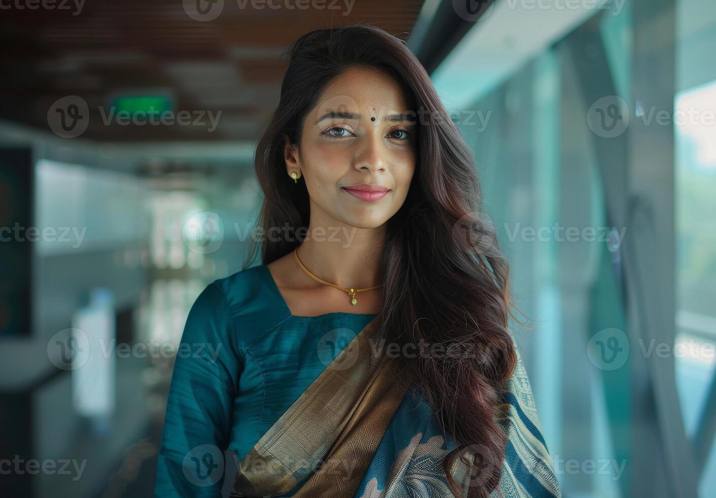 Smiling woman in traditional indian clothing photo