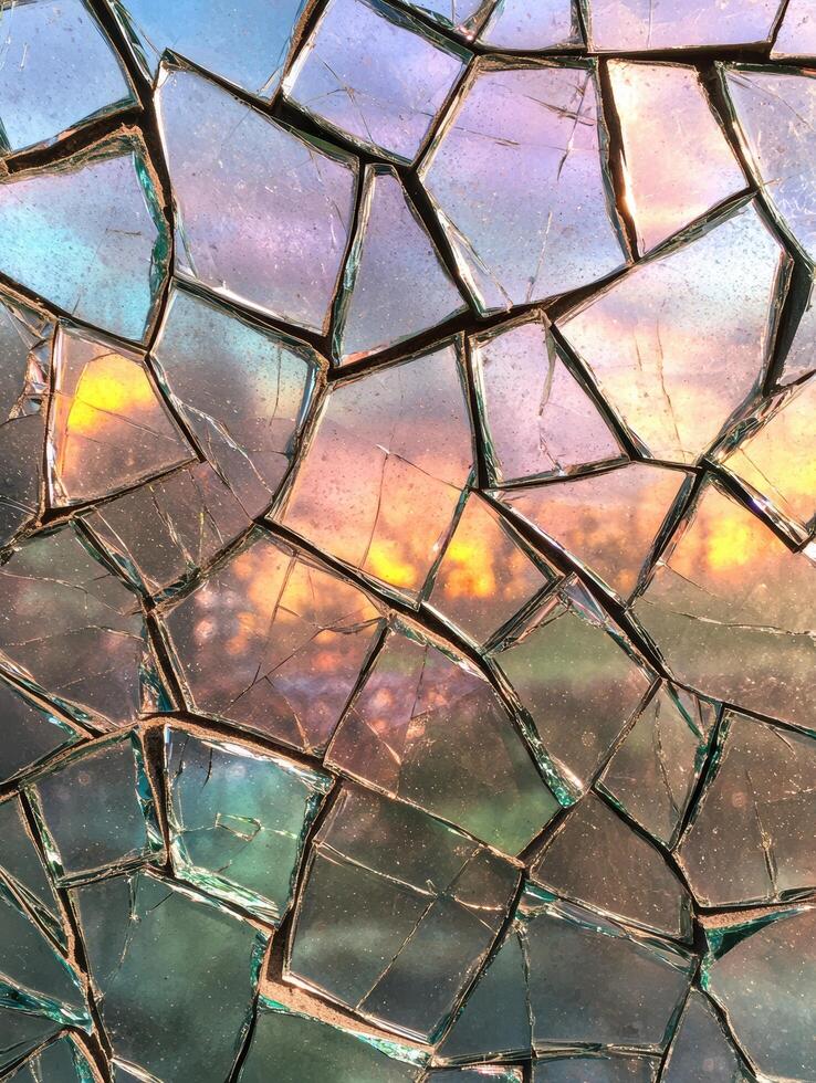 Broken glass mosaic pattern with vibrant colors photo