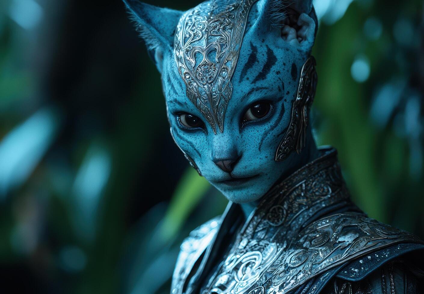 Mysterious blue alien warrior with intricate armor photo