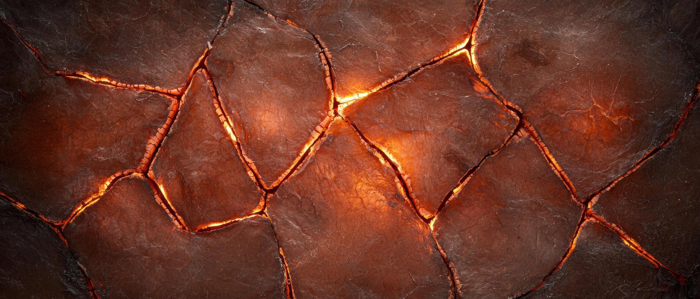 Cracked rock surface with glowing cracks photo
