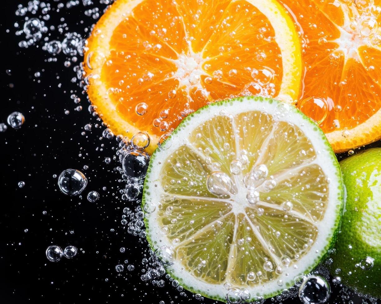 Refreshing citrus slices in water photo