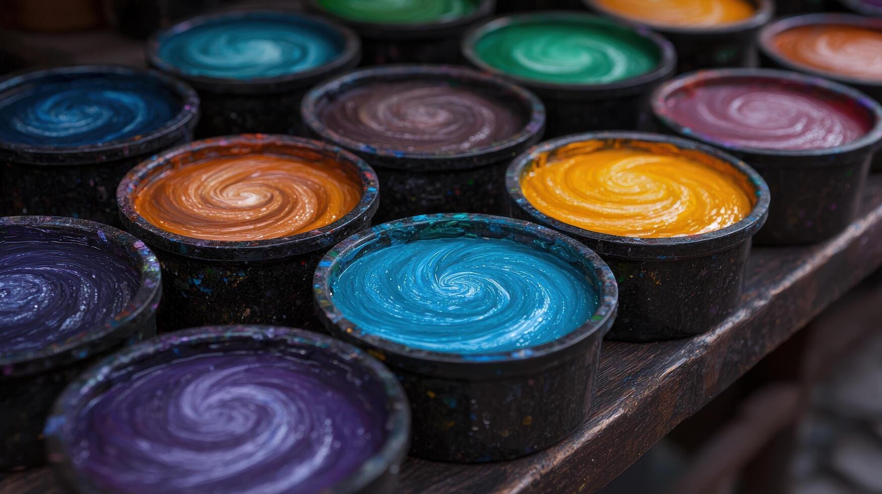 Vibrant Swirling Paints in Bowls photo