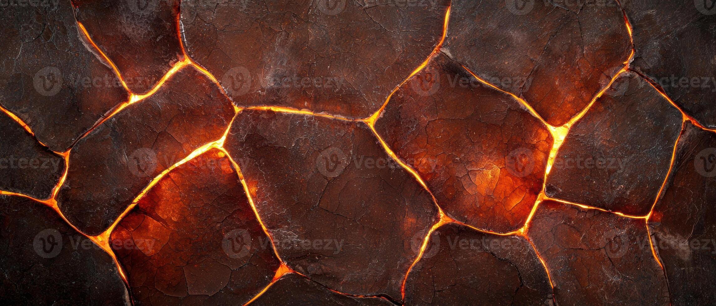 Cracked lava rock texture with glowing cracks photo