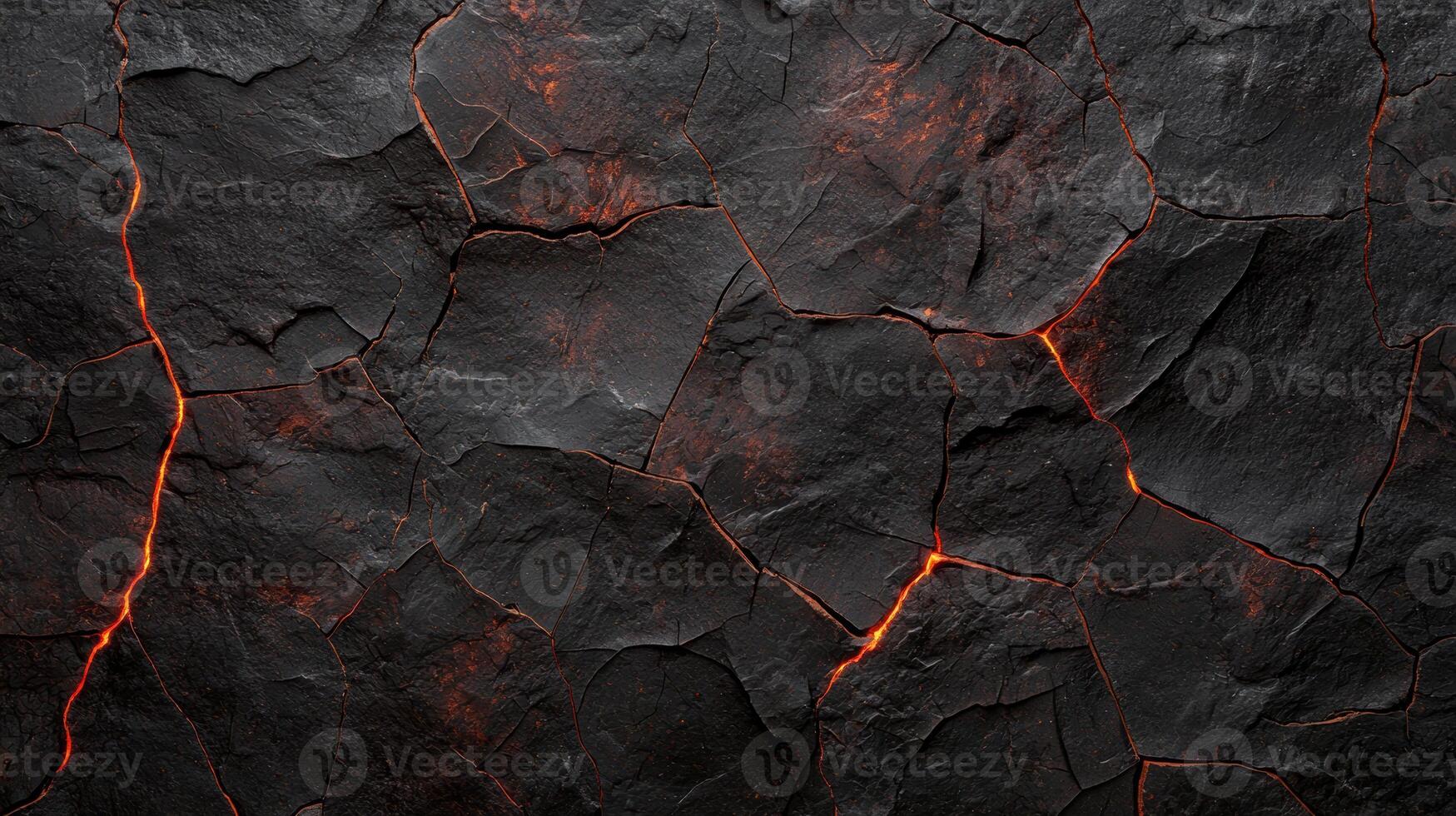 Cracked lava rock surface with glowing crevices photo