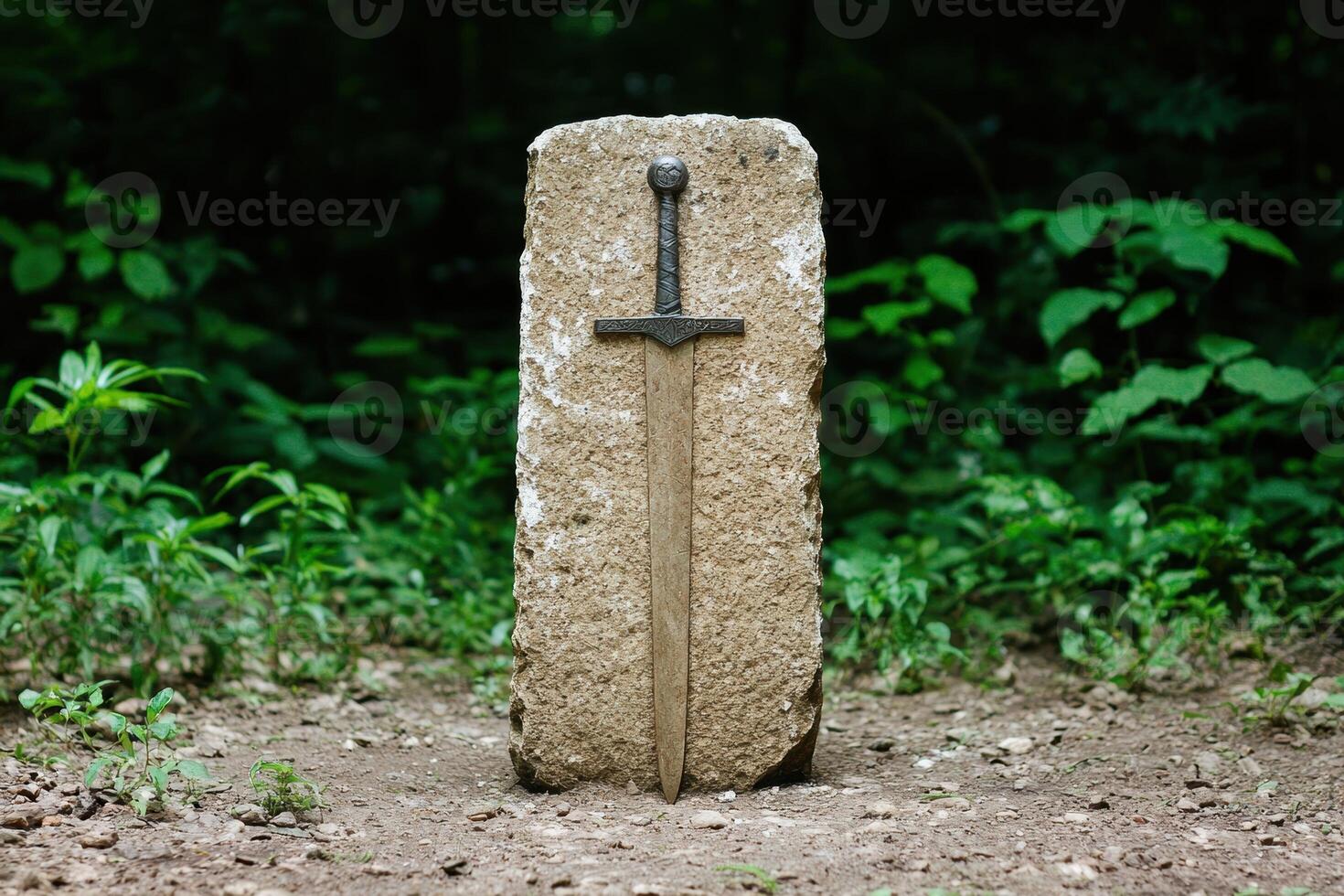 Sword in the stone in a forest photo