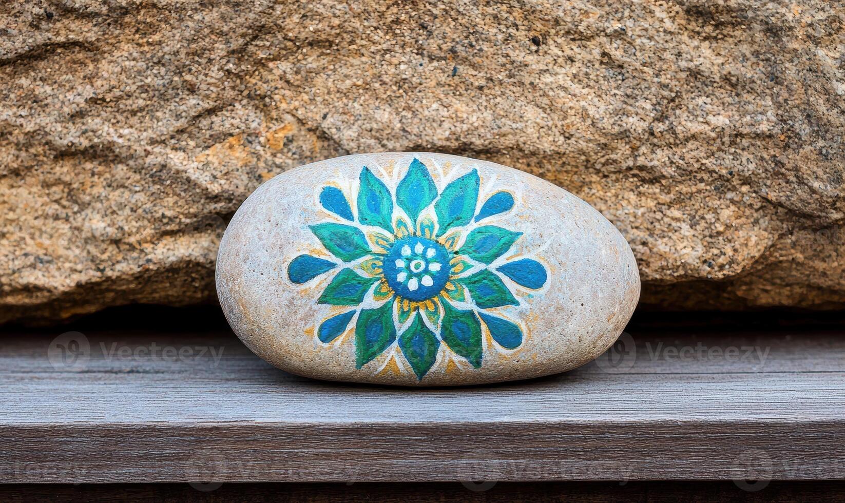 Painted rock with colorful flower design photo