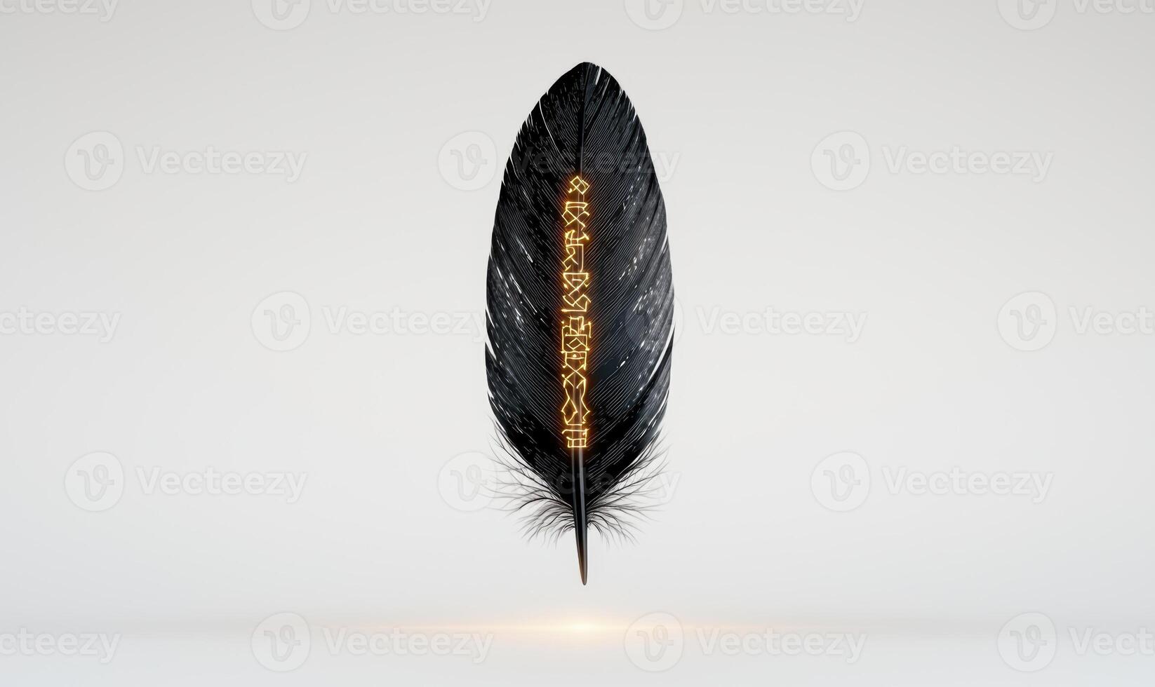 mystical black feather with ancient symbols photo