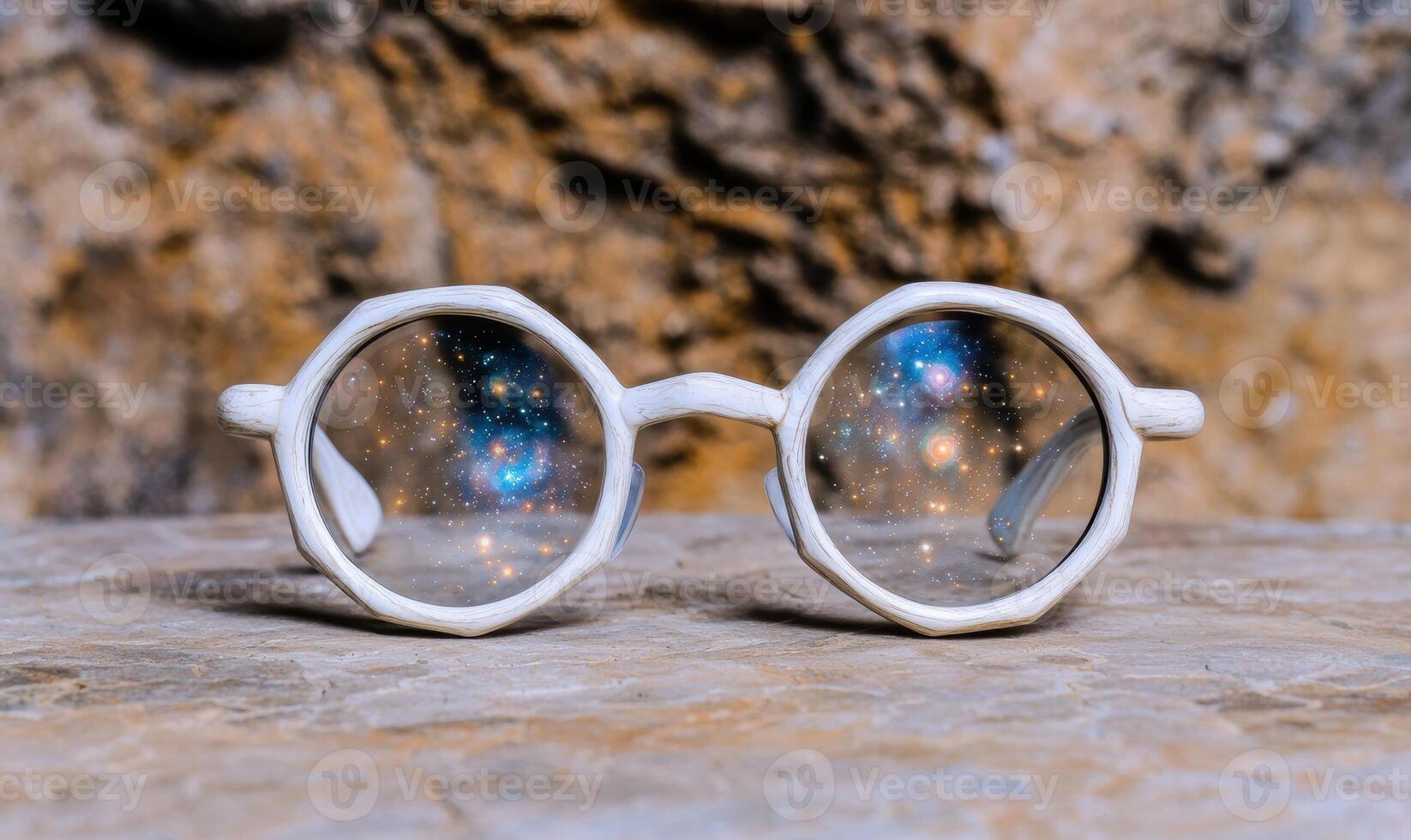 Cosmic glasses with galaxy reflections photo