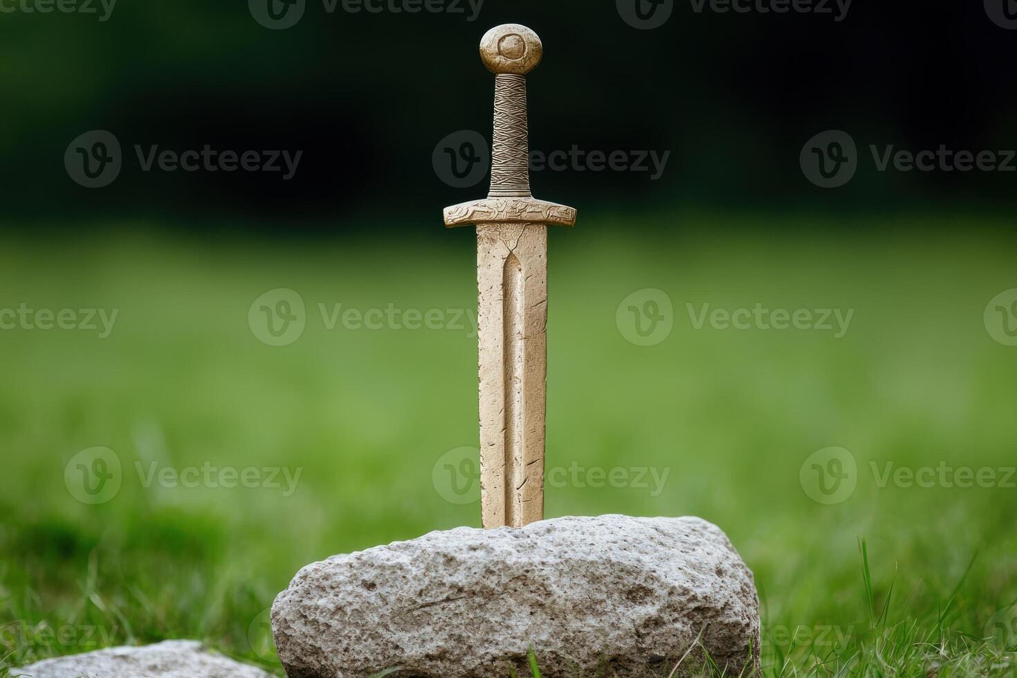 Antique sword embedded in stone photo