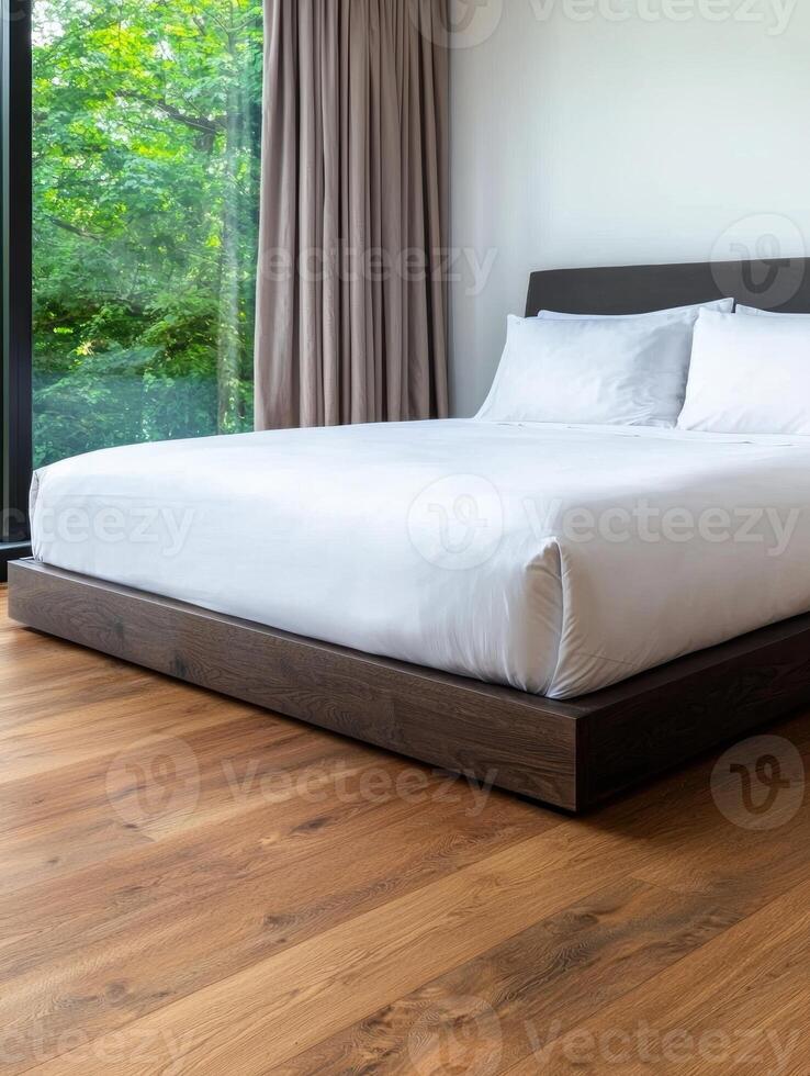 Cozy bedroom with forest view photo