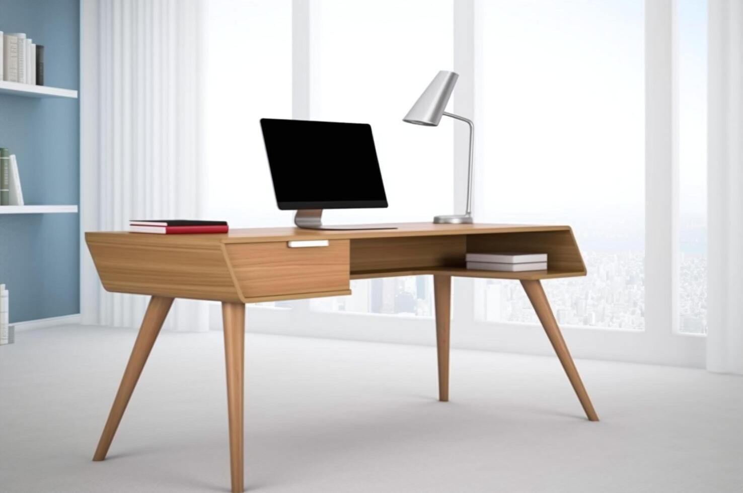 Modern office desk with hidden storage photo