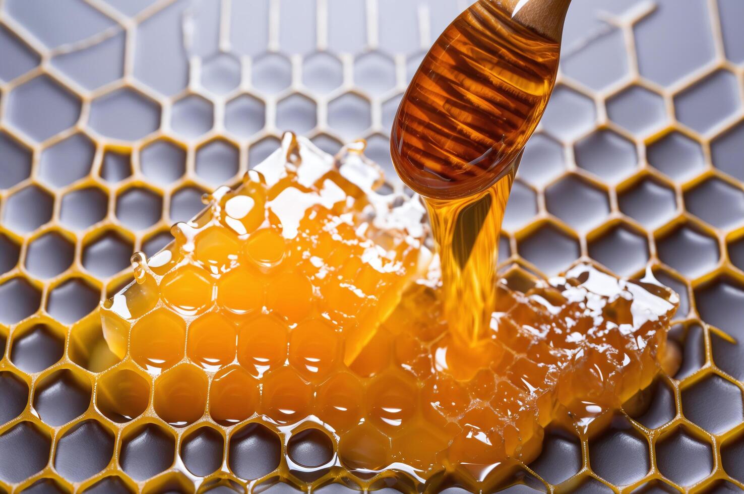 Honeycomb with sweet honey dripping photo