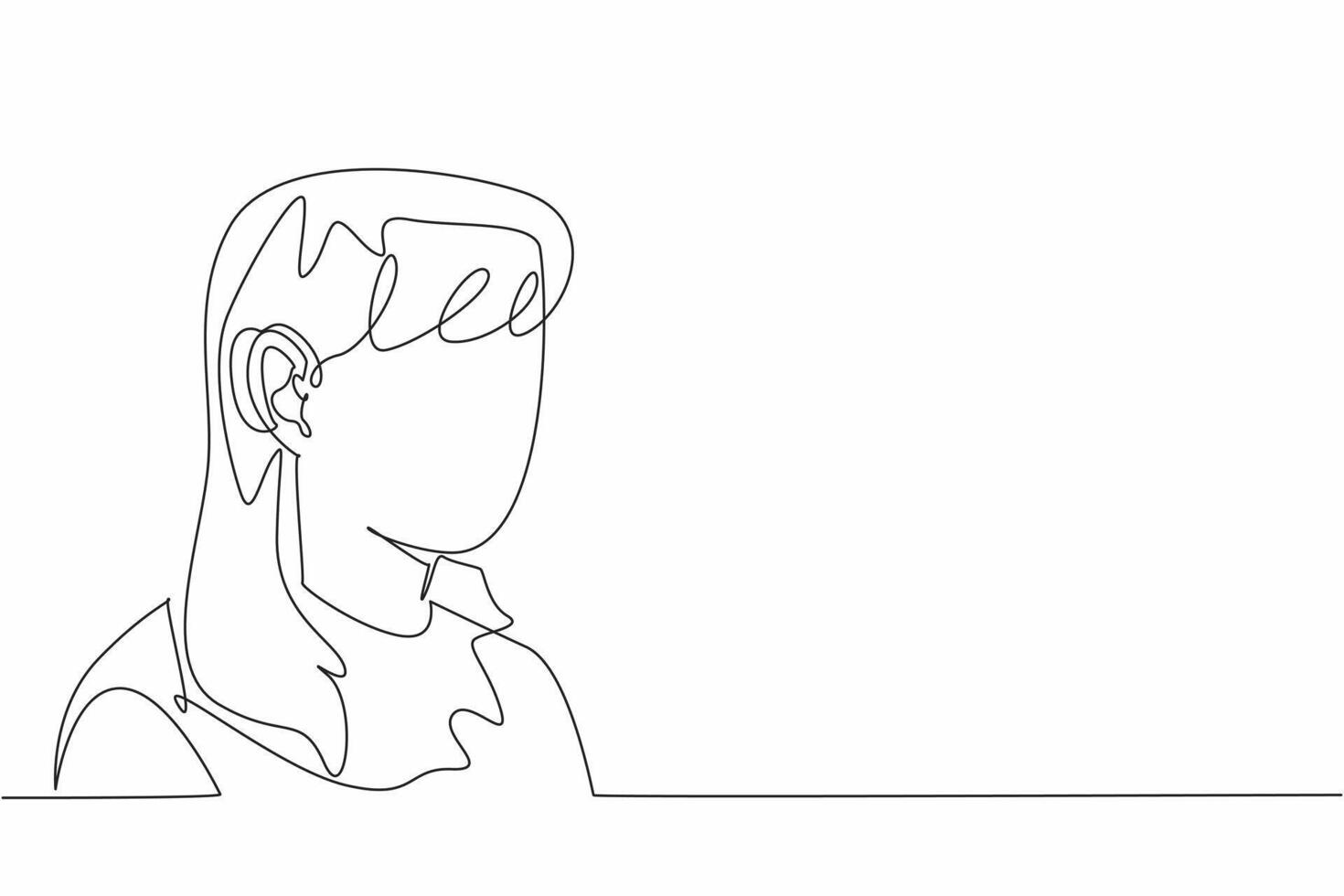 Continuous one line drawing woman using hearing aid. Bad luck. Can't hear clearly. Having to use hearing aids since young. Technology. World Hearing Day. Single line draw design illustration vector