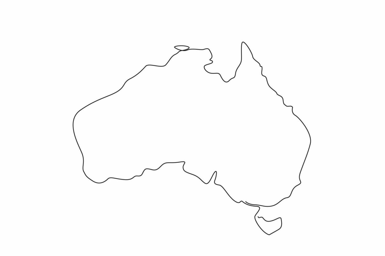 Continuous one line drawing map of Australia continent. Countries located in the southern hemisphere. Famous for its unique flora and fauna. Australia Day. Single line draw design illustration vector