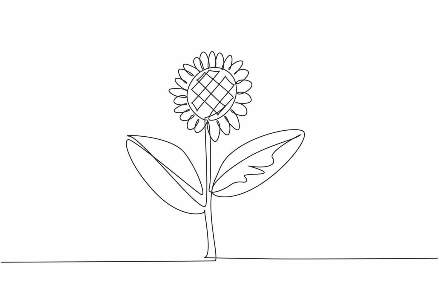 Single one line drawing a stalk of sunflower. Growing strong, fresh and giving joy from its color. The leaves are useful as a wound healer. Kansas Day. Continuous line design graphic illustration vector
