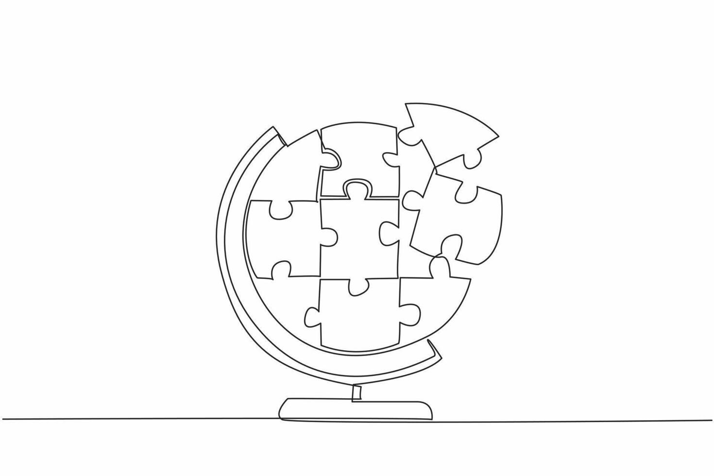 Single one line drawing a puzzle piece in shape of globe. Play while learning. Get to know the world through games. Sharpen the brain. National Puzzle Day. Continuous line design graphic illustration vector