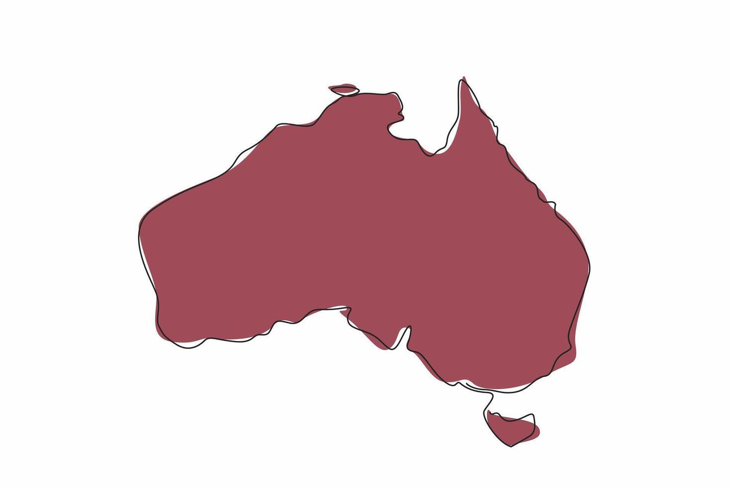 Continuous one line drawing map of Australia continent. Countries located in the southern hemisphere. Famous for its unique flora and fauna. Australia Day. Single line draw design illustration vector